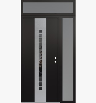 DIAMOND A4 50" X 96" BLACK/BLACK MIRRORED GLASS PANEL STAINLESS STEEL LHI WITH SIDELITE AND TRANSOM FROSTED GLASS