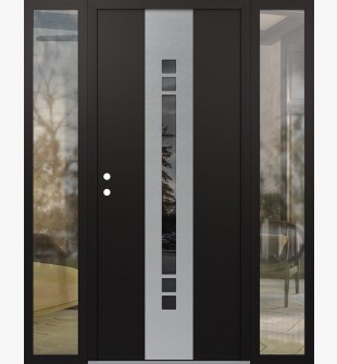 DIAMOND A4 64" X 80" BLACK/BLACK MIRRORED GLASS PANEL STAINLESS STEEL RHI WITH 2 SIDELITES CLEAR GLASS