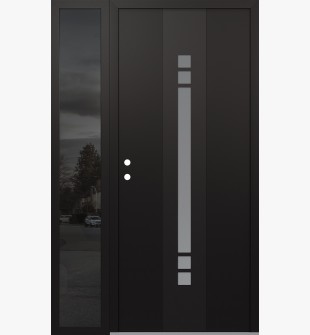 DIAMOND A4 48" X 80" BLACK/WHITE FROSTED GLASS PANEL BLACK RHI WITH SIDELITE MIRRORED GLASS