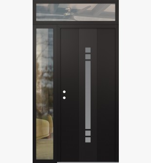 DIAMOND A4 52" X 96" BLACK/WHITE FROSTED GLASS PANEL BLACK RHI WITH SIDELITE AND TRANSOM CLEAR GLASS