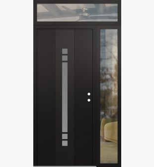 DIAMOND A4 52" X 96" BLACK/WHITE FROSTED GLASS PANEL BLACK LHI WITH SIDELITE AND TRANSOM CLEAR GLASS