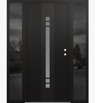 DIAMOND A4 68" X 80" BLACK/WHITE FROSTED GLASS PANEL BLACK LHI WITH 2 SIDELITES MIRRORED GLASS