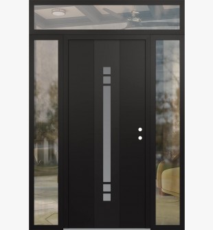 DIAMOND A4 60" X 96" BLACK/WHITE FROSTED GLASS PANEL BLACK LHI WITH 2 SIDELITES AND TRANSOM CLEAR GLASS