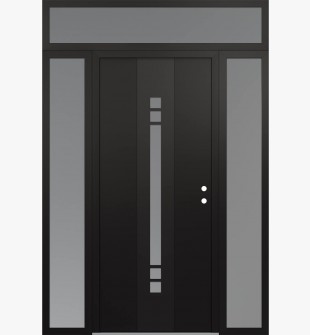 DIAMOND A4 60" X 96" BLACK/WHITE FROSTED GLASS PANEL BLACK LHI WITH 2 SIDELITES AND TRANSOM FROSTED GLASS