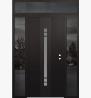DIAMOND A4 68" X 96" BLACK/WHITE FROSTED GLASS PANEL BLACK LHI WITH 2 SIDELITES AND TRANSOM MIRRORED GLASS