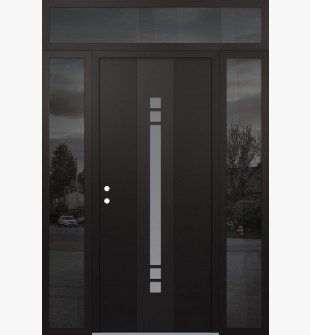 DIAMOND A4 60" X 96" BLACK/WHITE FROSTED GLASS PANEL BLACK RHI WITH 2 SIDELITES AND TRANSOM MIRRORED GLASS