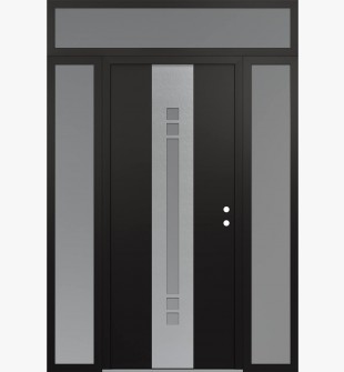 DIAMOND A4 68" X 96" BLACK/WHITE FROSTED GLASS PANEL STAINLESS STEEL LHI WITH 2 SIDELITES AND TRANSOM FROSTED GLASS