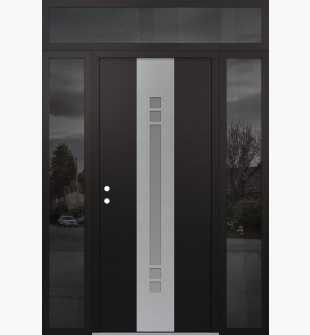 DIAMOND A4 64" X 96" BLACK/WHITE FROSTED GLASS PANEL STAINLESS STEEL RHI WITH 2 SIDELITES AND TRANSOM MIRRORED GLASS