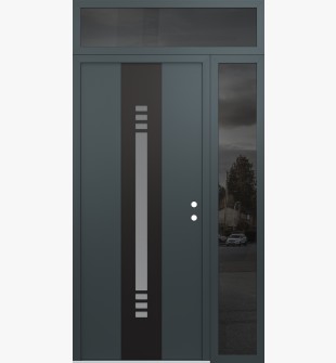 DIAMOND A5 52" X 96" ANTHRACITE/ANTHRACITE FROSTED GLASS PANEL BLACK LHI WITH SIDELITE AND TRANSOM MIRRORED GLASS