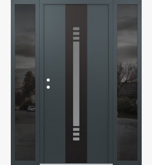 DIAMOND A5 68" X 80" ANTHRACITE/ANTHRACITE FROSTED GLASS PANEL BLACK RHI WITH 2 SIDELITES MIRRORED GLASS