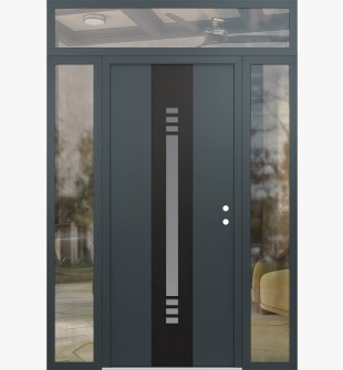 DIAMOND A5 60" X 96" ANTHRACITE/ANTHRACITE FROSTED GLASS PANEL BLACK LHI WITH 2 SIDELITES AND TRANSOM CLEAR GLASS
