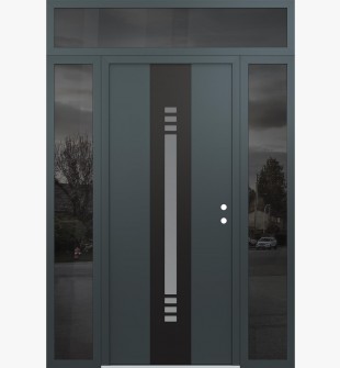 DIAMOND A5 68" X 96" ANTHRACITE/ANTHRACITE FROSTED GLASS PANEL BLACK LHI WITH 2 SIDELITES AND TRANSOM MIRRORED GLASS