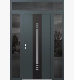 DIAMOND A5 68" X 96" ANTHRACITE/ANTHRACITE FROSTED GLASS PANEL BLACK RHI WITH 2 SIDELITES AND TRANSOM MIRRORED GLASS