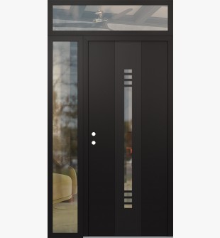 DIAMOND A5 50" X 96" BLACK/BLACK CLEAR GLASS PANEL BLACK RHI WITH SIDELITE AND TRANSOM CLEAR GLASS