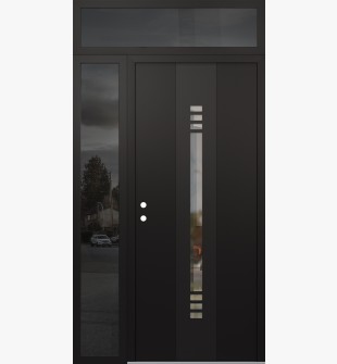 DIAMOND A5 50" X 96" BLACK/BLACK CLEAR GLASS PANEL BLACK RHI WITH SIDELITE AND TRANSOM MIRRORED GLASS