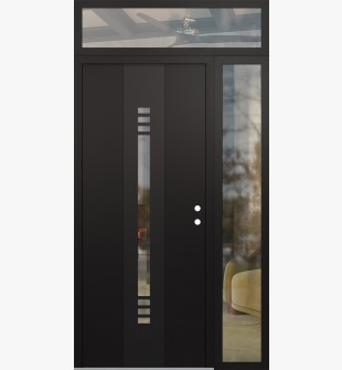 DIAMOND A5 48" X 96" BLACK/BLACK CLEAR GLASS PANEL BLACK LHI WITH SIDELITE AND TRANSOM CLEAR GLASS