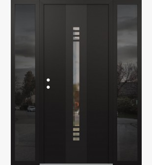 DIAMOND A5 68" X 80" BLACK/BLACK CLEAR GLASS PANEL BLACK RHI WITH 2 SIDELITES MIRRORED GLASS