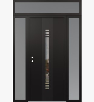 DIAMOND A5 68" X 96" BLACK/BLACK CLEAR GLASS PANEL BLACK RHI WITH 2 SIDELITES AND TRANSOM FROSTED GLASS