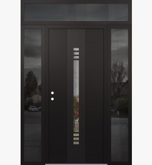 DIAMOND A5 68" X 96" BLACK/BLACK CLEAR GLASS PANEL BLACK RHI WITH 2 SIDELITES AND TRANSOM MIRRORED GLASS