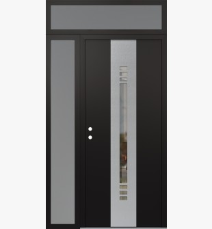 DIAMOND A5 48" X 96" BLACK/BLACK CLEAR GLASS PANEL STAINLESS STEEL RHI WITH SIDELITE AND TRANSOM FROSTED GLASS