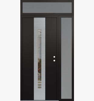 DIAMOND A5 52" X 96" BLACK/BLACK CLEAR GLASS PANEL STAINLESS STEEL LHI WITH SIDELITE AND TRANSOM FROSTED GLASS
