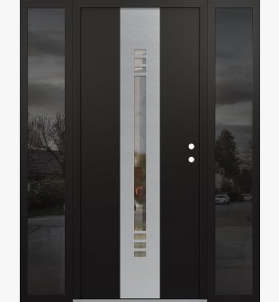DIAMOND A5 64" X 80" BLACK/BLACK CLEAR GLASS PANEL STAINLESS STEEL LHI WITH 2 SIDELITES MIRRORED GLASS