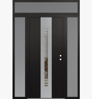 DIAMOND A5 60" X 96" BLACK/BLACK CLEAR GLASS PANEL STAINLESS STEEL LHI WITH 2 SIDELITES AND TRANSOM FROSTED GLASS