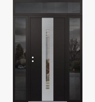 DIAMOND A5 64" X 96" BLACK/BLACK CLEAR GLASS PANEL STAINLESS STEEL RHI WITH 2 SIDELITES AND TRANSOM MIRRORED GLASS
