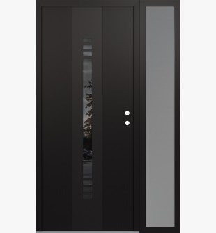 DIAMOND A5 52" X 80" BLACK/BLACK MIRRORED GLASS PANEL BLACK LHI WITH SIDELITE FROSTED GLASS
