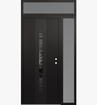DIAMOND A5 48" X 96" BLACK/BLACK MIRRORED GLASS PANEL BLACK LHI WITH SIDELITE AND TRANSOM FROSTED GLASS
