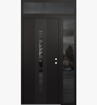 DIAMOND A5 52" X 96" BLACK/BLACK MIRRORED GLASS PANEL BLACK LHI WITH SIDELITE AND TRANSOM MIRRORED GLASS