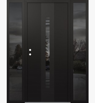 DIAMOND A5 68" X 80" BLACK/BLACK MIRRORED GLASS PANEL BLACK RHI WITH 2 SIDELITES MIRRORED GLASS