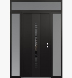 DIAMOND A5 60" X 96" BLACK/BLACK MIRRORED GLASS PANEL BLACK LHI WITH 2 SIDELITES AND TRANSOM FROSTED GLASS