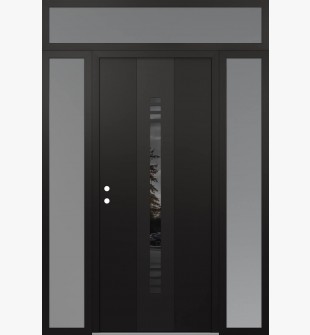 DIAMOND A5 68" X 96" BLACK/BLACK MIRRORED GLASS PANEL BLACK RHI WITH 2 SIDELITES AND TRANSOM FROSTED GLASS