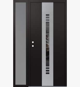 DIAMOND A5 52" X 80" BLACK/BLACK MIRRORED GLASS PANEL STAINLESS STEEL RHI WITH SIDELITE FROSTED GLASS