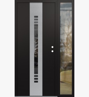 DIAMOND A5 48" X 80" BLACK/BLACK MIRRORED GLASS PANEL STAINLESS STEEL LHI WITH SIDELITE CLEAR GLASS