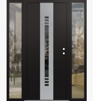 DIAMOND A5 68" X 80" BLACK/BLACK MIRRORED GLASS PANEL STAINLESS STEEL LHI WITH 2 SIDELITES CLEAR GLASS