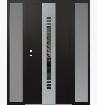 DIAMOND A5 64" X 80" BLACK/BLACK MIRRORED GLASS PANEL STAINLESS STEEL RHI WITH 2 SIDELITES FROSTED GLASS