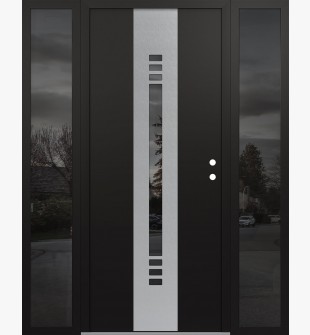 DIAMOND A5 64" X 80" BLACK/BLACK MIRRORED GLASS PANEL STAINLESS STEEL LHI WITH 2 SIDELITES MIRRORED GLASS