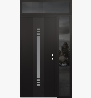 DIAMOND A5 52" X 96" BLACK/WHITE FROSTED GLASS PANEL BLACK LHI WITH SIDELITE AND TRANSOM MIRRORED GLASS