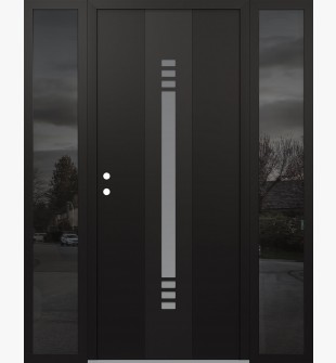 DIAMOND A5 60" X 80" BLACK/WHITE FROSTED GLASS PANEL BLACK RHI WITH 2 SIDELITES MIRRORED GLASS