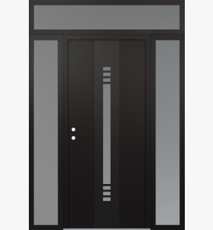 DIAMOND A5 60" X 96" BLACK/WHITE FROSTED GLASS PANEL BLACK RHI WITH 2 SIDELITES AND TRANSOM FROSTED GLASS