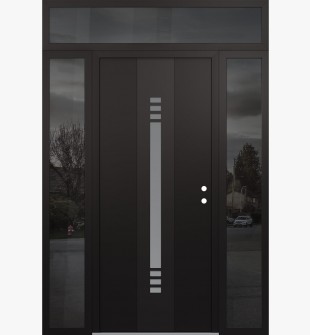 DIAMOND A5 64" X 96" BLACK/WHITE FROSTED GLASS PANEL BLACK LHI WITH 2 SIDELITES AND TRANSOM MIRRORED GLASS