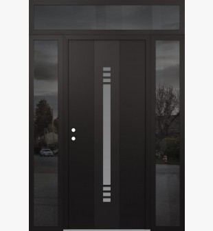 DIAMOND A5 68" X 96" BLACK/WHITE FROSTED GLASS PANEL BLACK RHI WITH 2 SIDELITES AND TRANSOM MIRRORED GLASS