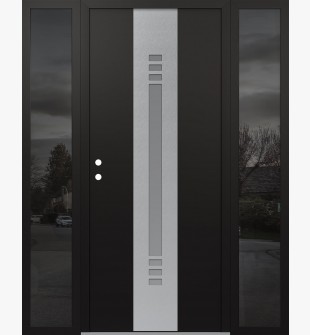 DIAMOND A5 68" X 80" BLACK/WHITE FROSTED GLASS PANEL STAINLESS STEEL RHI WITH 2 SIDELITES MIRRORED GLASS