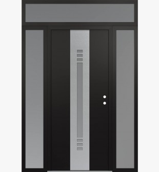 DIAMOND A5 68" X 96" BLACK/WHITE FROSTED GLASS PANEL STAINLESS STEEL LHI WITH 2 SIDELITES AND TRANSOM FROSTED GLASS