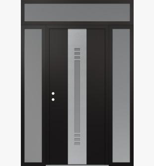 DIAMOND A5 60" X 96" BLACK/WHITE FROSTED GLASS PANEL STAINLESS STEEL RHI WITH 2 SIDELITES AND TRANSOM FROSTED GLASS