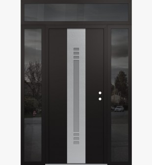 DIAMOND A5 60" X 96" BLACK/WHITE FROSTED GLASS PANEL STAINLESS STEEL LHI WITH 2 SIDELITES AND TRANSOM MIRRORED GLASS