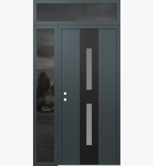 DIAMOND A6 50" X 96" ANTHRACITE/ANTHRACITE FROSTED GLASS PANEL BLACK RHI WITH SIDELITE AND TRANSOM MIRRORED GLASS