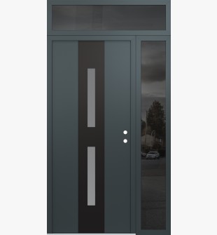 DIAMOND A6 48" X 96" ANTHRACITE/ANTHRACITE FROSTED GLASS PANEL BLACK LHI WITH SIDELITE AND TRANSOM MIRRORED GLASS